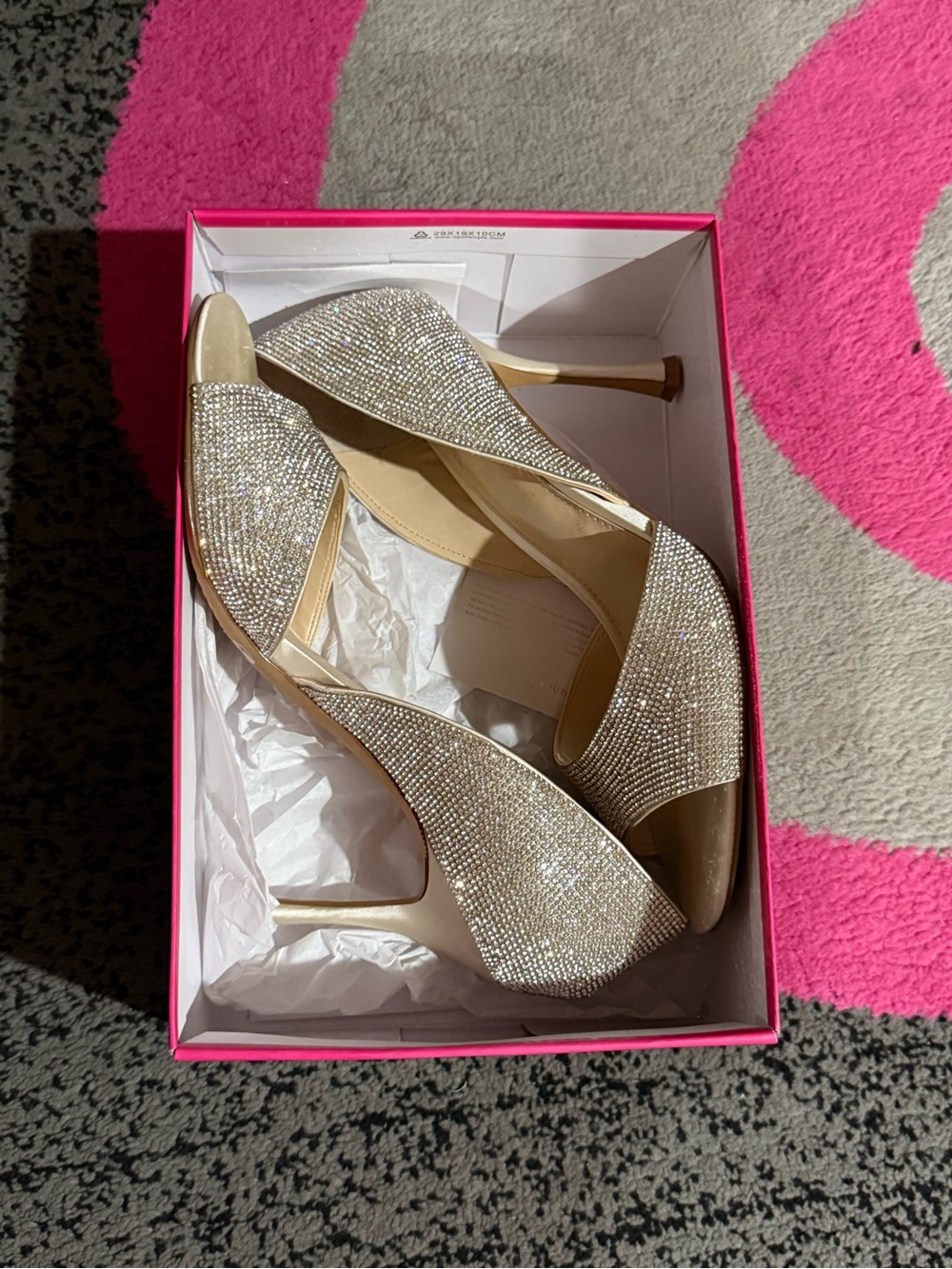 Crystal Embellished Peep-Toe Heels in Champagne